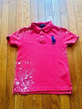 Polo Ralph Lauren Boys Polo Shirt Size 5 Pink Big Pony Paint